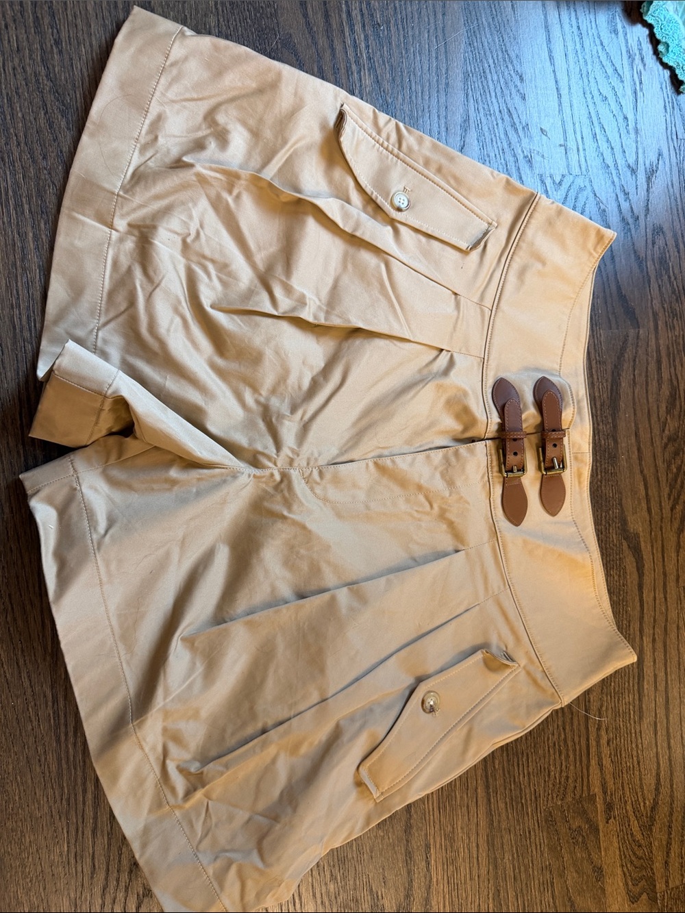 Ralph Lauren Tan Cargo Shorts with Buckle Waist Detail